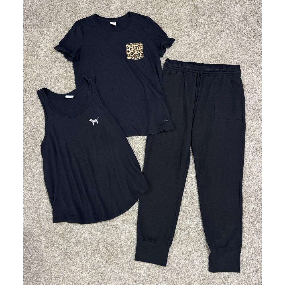 Victoria’s Secret PINK Lounge Bundle Sweatpants Joggers Bling Leopard Tops M/L